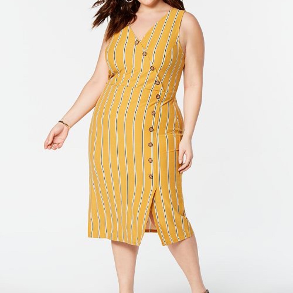 NWOT Yellow Planet Gold Striped Midi Dress - Picture 1 of 7